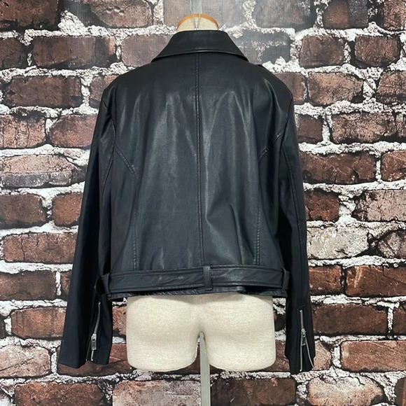 Eloquii Faux Leather Jacket Moto Zipper Belt Black Size 10 - Picture 9 of 14